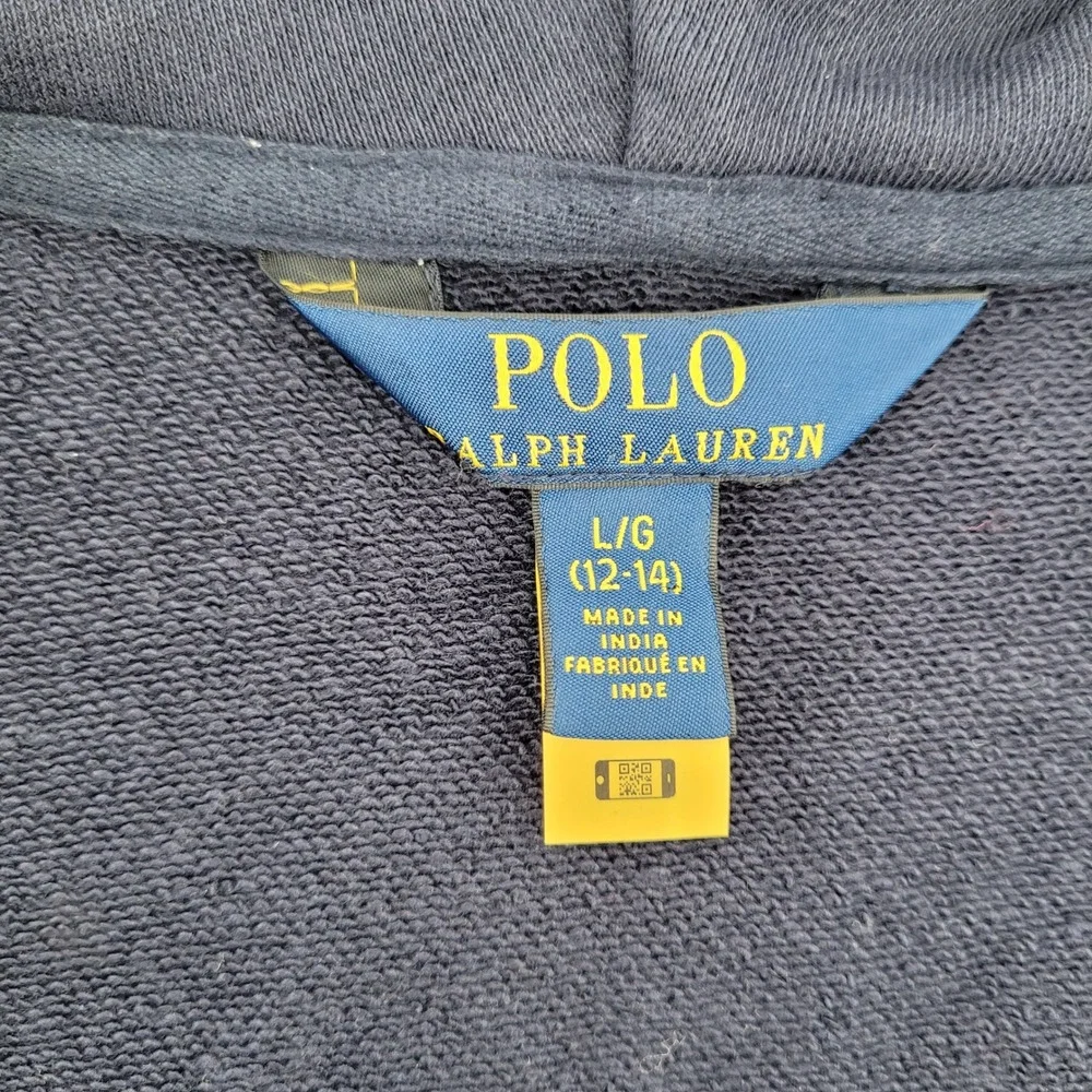 Polo Ralph Lauren Boys Large (12-14) Navy Blue Full Zip Hoodie‎ Pink Pony Logo